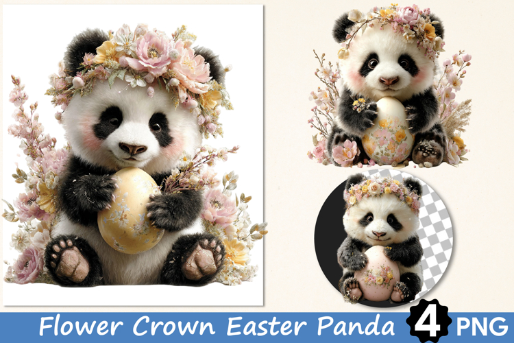 Flower Crown Easter Panda Clipart
