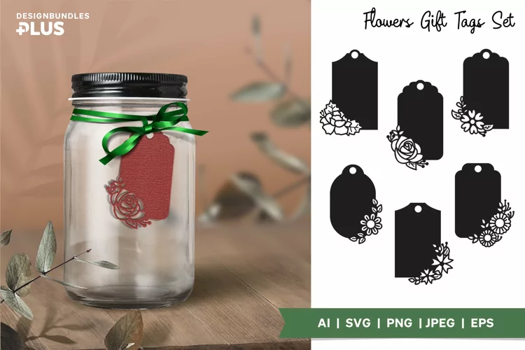 Various Flower Gift Tag SVG Bundle in Different Shapes
