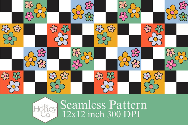 Flower Checkerboard Seamless Pattern | Checker Tumbler Wrap