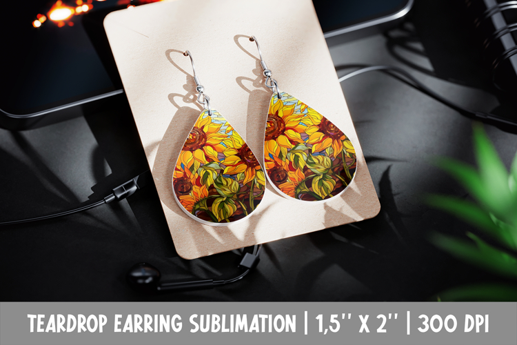 Sunflower Teardrop Earring Sublimation | Stained Glass