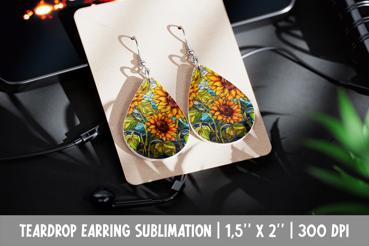 Sunflower Teardrop Earring Sublimation | Stained Glass