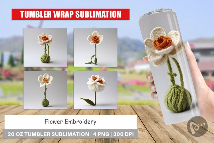 Tumbler Sublimation Flower Embroidery