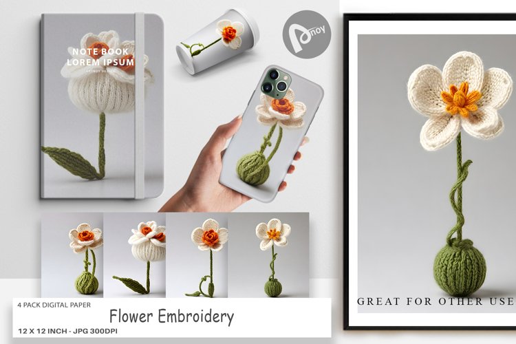 Digital Paper Flower Embroidery example image 1