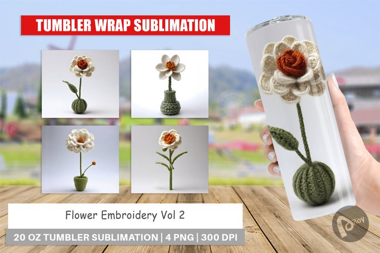 Tumbler Sublimation Flower Embroidery