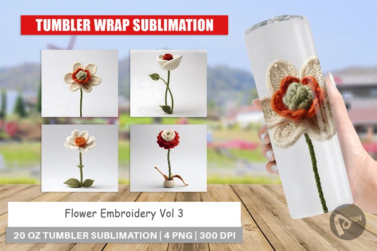 Tumbler Sublimation Flower Embroidery example image 1
