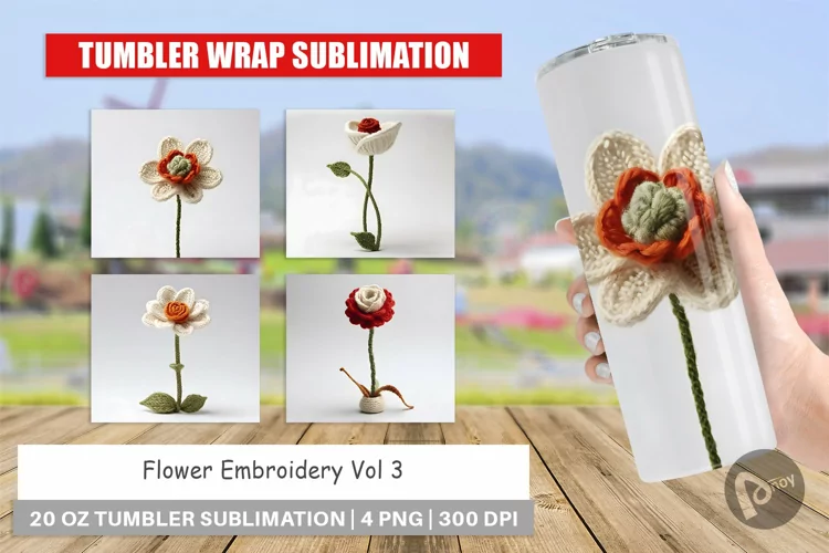 Tumbler Sublimation Flower Embroidery