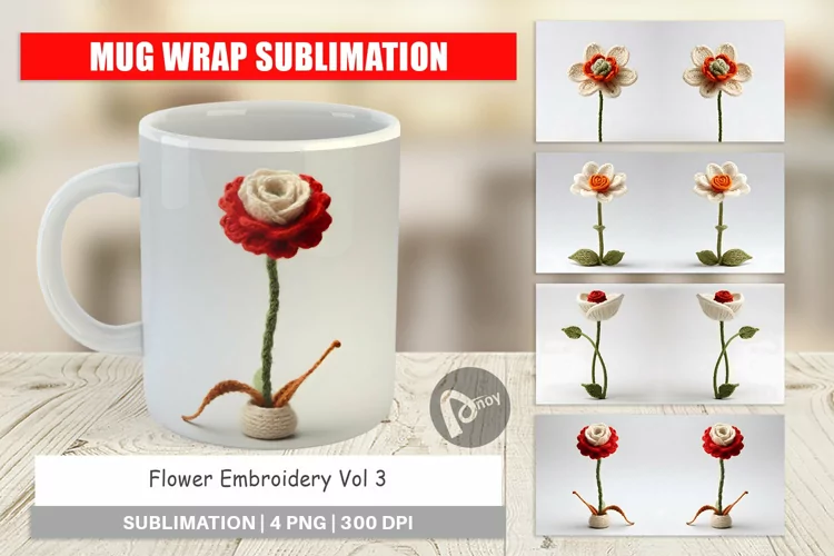 Mug Wrap Design Flower Embroidery