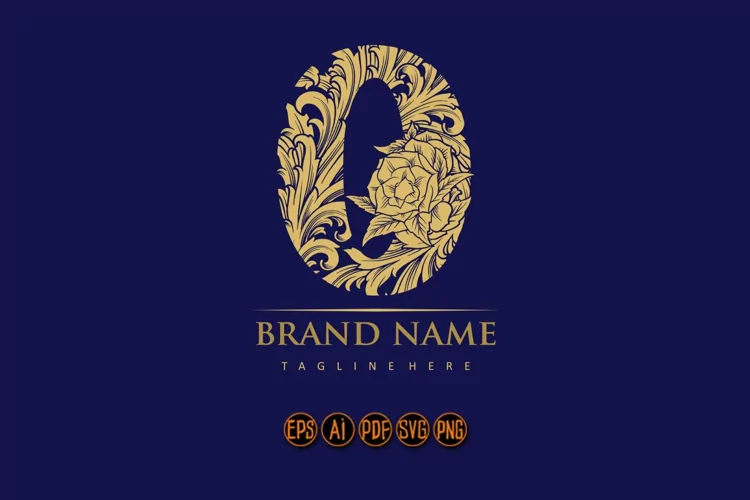 Flower engraved monogram vintage letter initial O