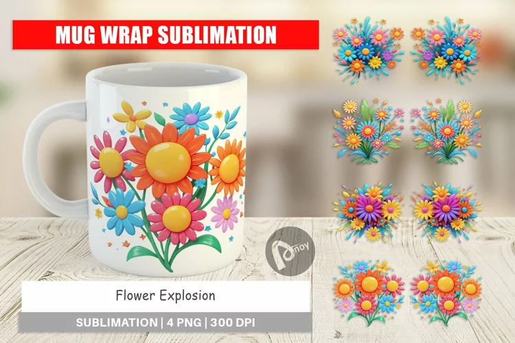 Mug Wrap Design 3D Flower Explosion