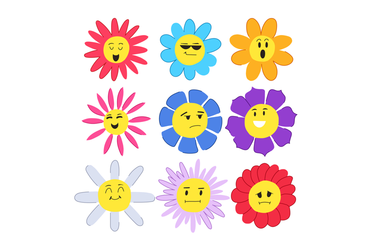 flower face set cartoon