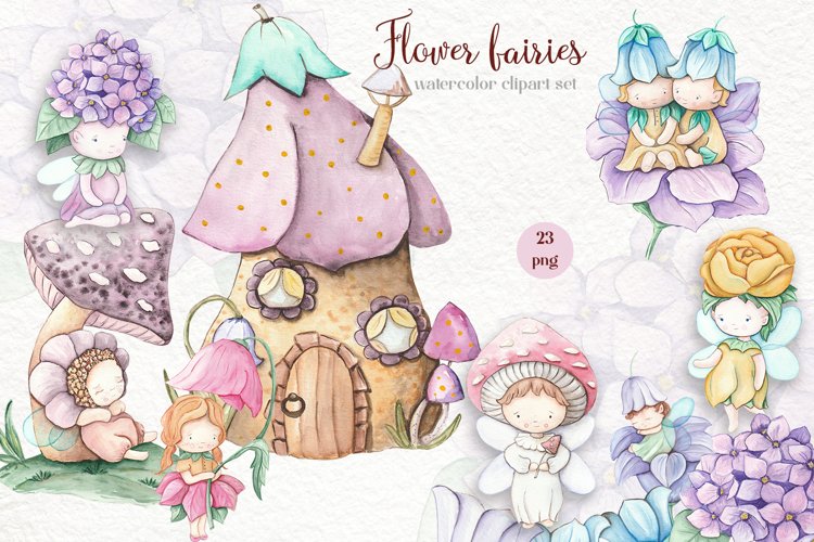 Floral little fairies Clipart sublimation PNG example image 1