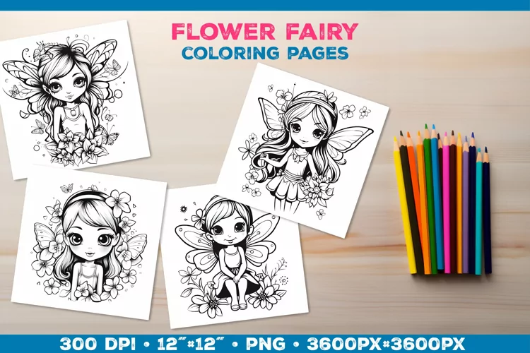 Four Flower Fairy Coloring Pages. Kids coloring books