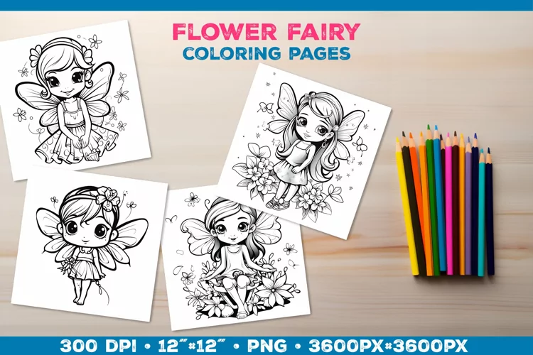Four Flower Fairy Coloring Pages. Kids coloring books