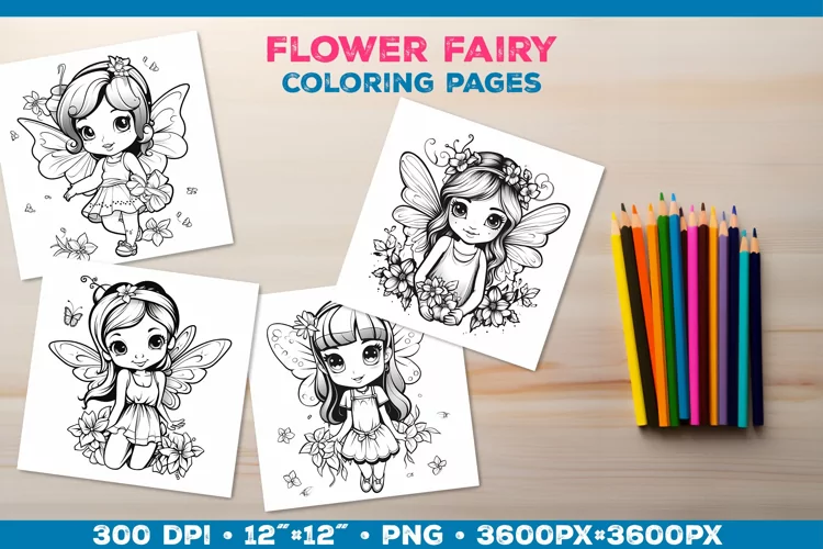 Four Flower Fairy Coloring Pages. Kids coloring books