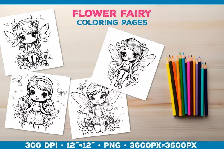 Four Flower Fairy Coloring Pages. Kids coloring books