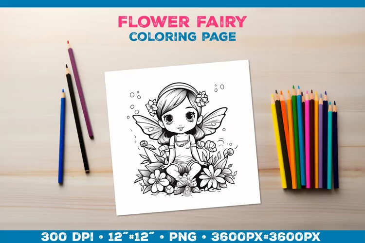 Enchanting Flower Fairy Coloring Page. Kids coloring books
