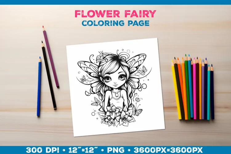 Enchanting Flower Fairy Coloring Page. Kids coloring books