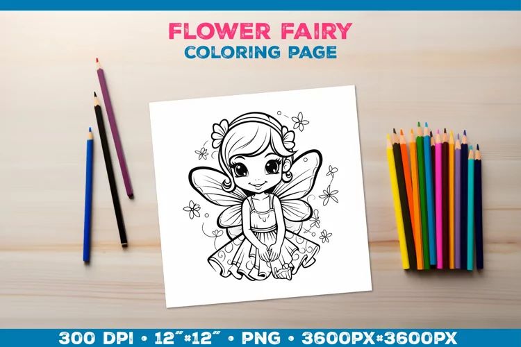 Enchanting Flower Fairy Coloring Page. Kids coloring books