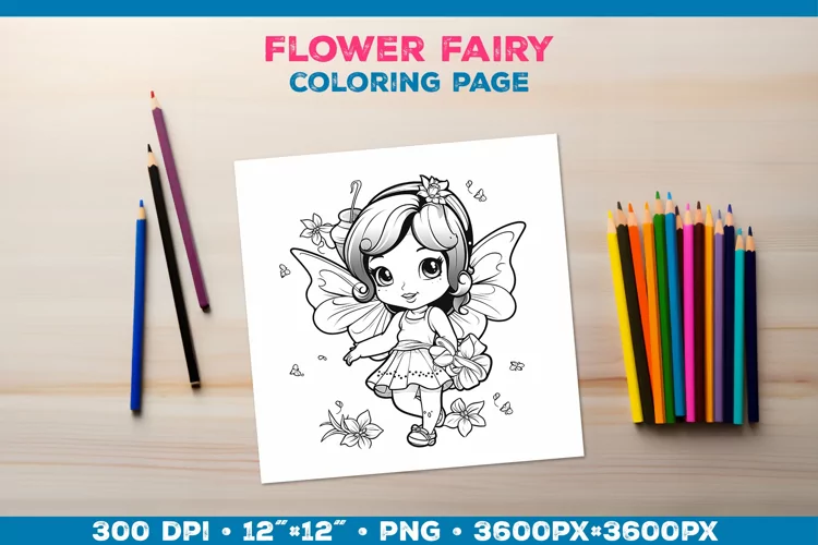 Enchanting Flower Fairy Coloring Page. Kids coloring books