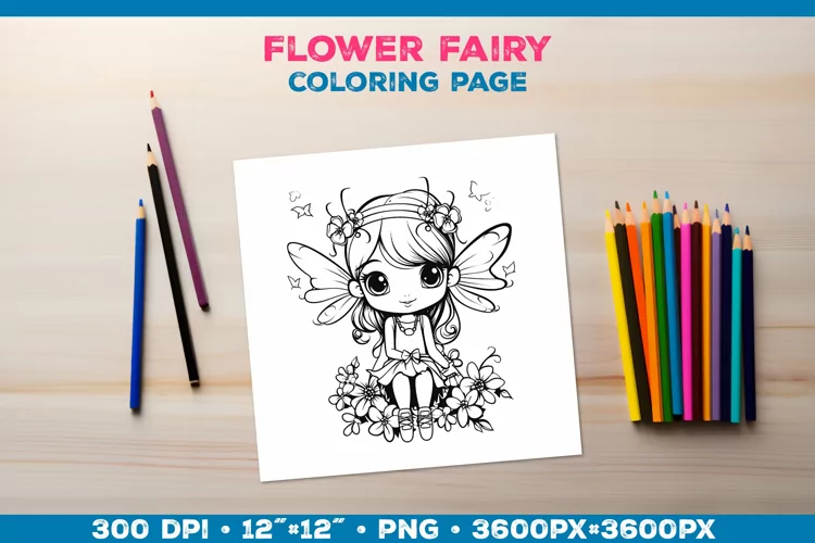 Enchanting Flower Fairy Coloring Page. Kids coloring books