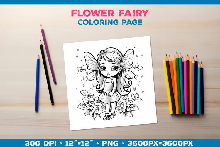 Enchanting Flower Fairy Coloring Page. Kids coloring books