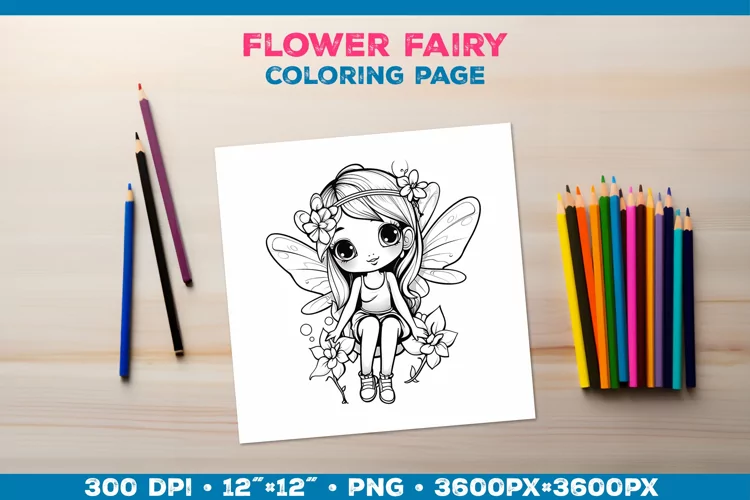 Enchanting Flower Fairy Coloring Page. Kids coloring books