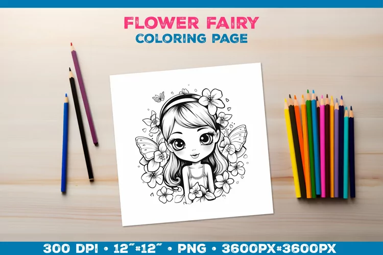 Enchanting Flower Fairy Coloring Page. Kids coloring books