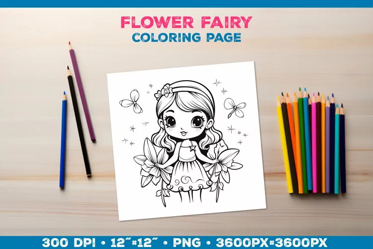 Enchanting Flower Fairy Coloring Page. Kids coloring books