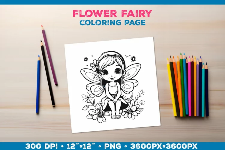 Enchanting Flower Fairy Coloring Page. Kids coloring books