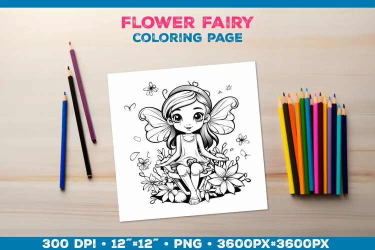 Enchanting Flower Fairy Coloring Page. Kids coloring books