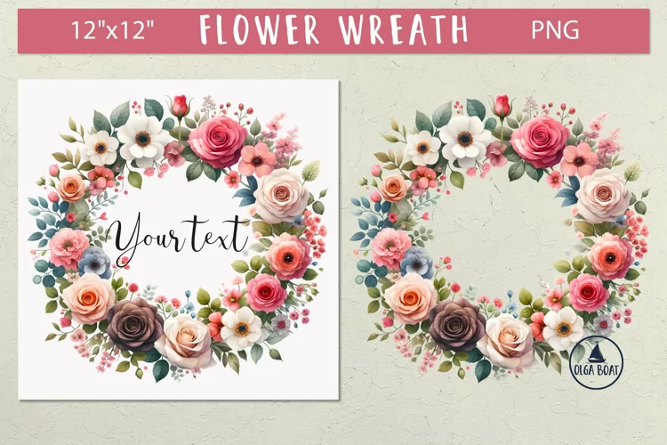 Flower frame | Floral wreath png| Watercolor round wreath