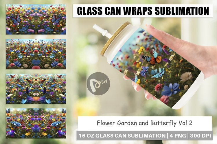 Glass Can Wraps Flower and Butterfly