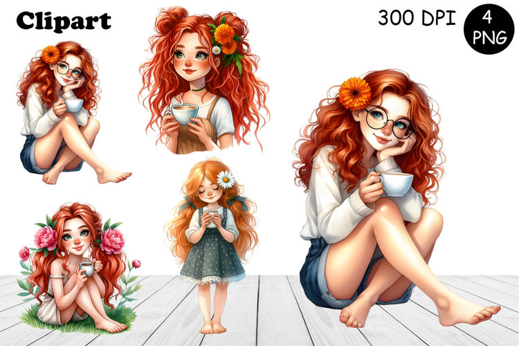 Flowers Girl Clipart, Summer PNG Sublimation
