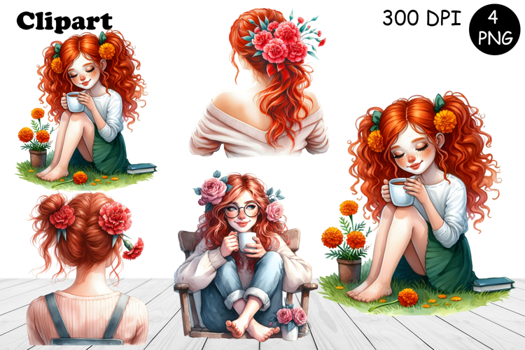 Flowers Girl Clipart, Summer PNG Sublimation
