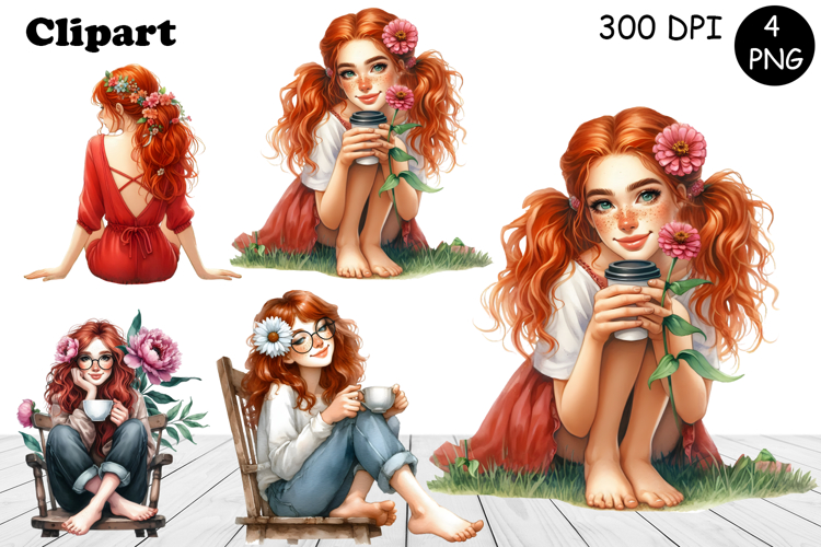 Flowers Girl Clipart, Summer PNG Sublimation