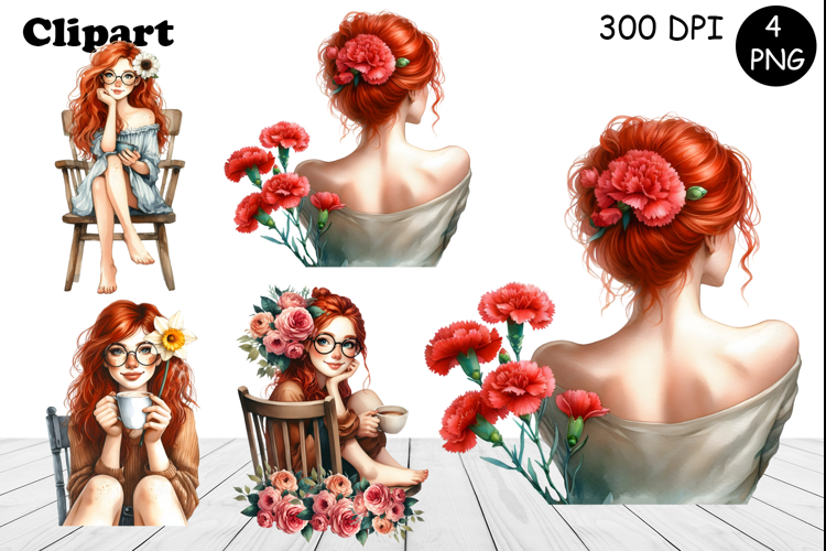 Flowers Girl Clipart, Summer PNG Sublimation