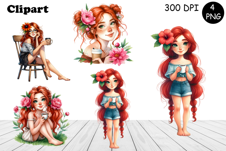 Flowers Girl Clipart, Summer PNG Sublimation