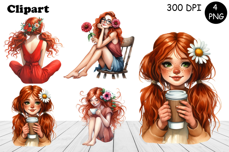 Flowers Girl Clipart, Summer PNG Sublimation