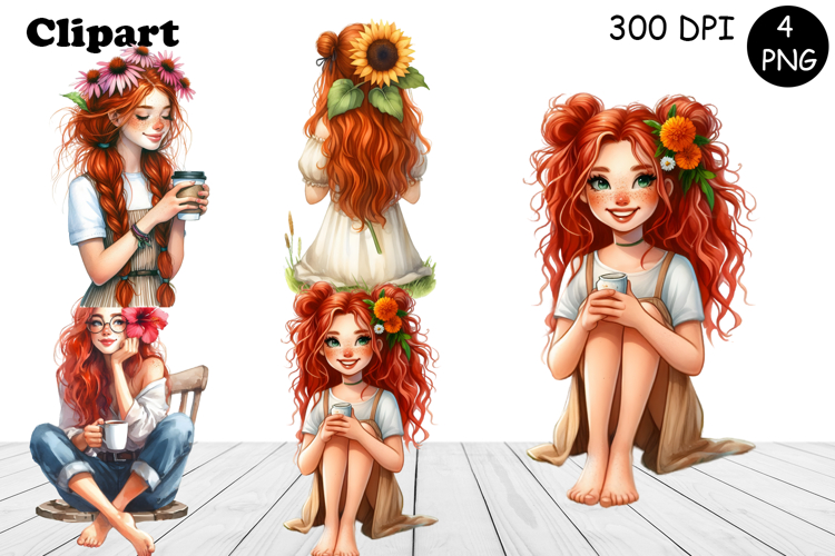 Flowers Girl Clipart, Summer PNG Sublimation