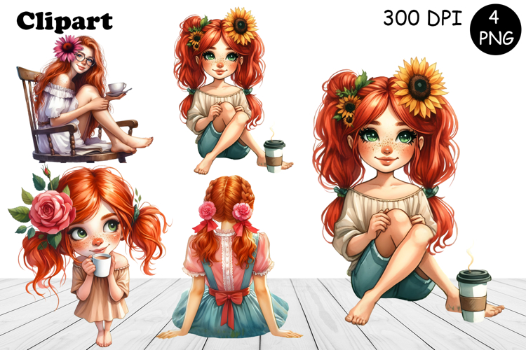 Flowers Girl Clipart, Summer PNG Sublimation