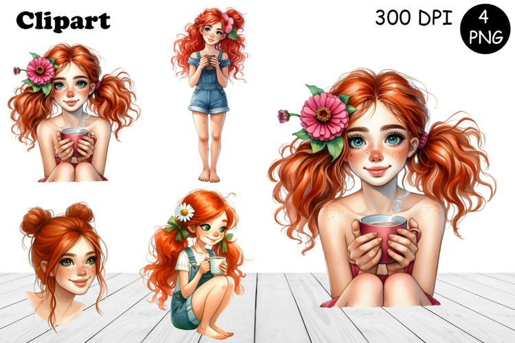 Flowers Girl Clipart, Summer PNG Sublimation