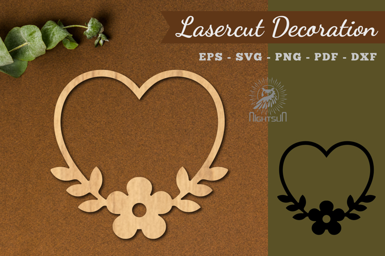 Flower Heart Frame Lasercut Decoration SVG example image 1