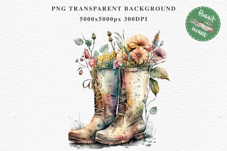 Flower In Boots Floral Wreath Clipart PNG Scrapbooking Image