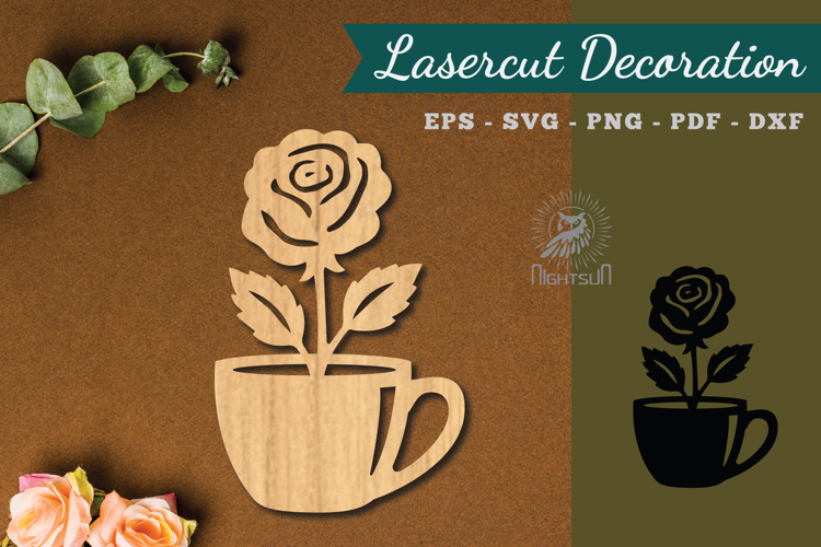 Flower In Cup Lasercut Decoration SVG