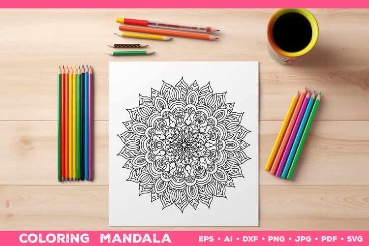 Mandala Coloring Page, Floral Mandala SVG, Flower Mandala example image 1