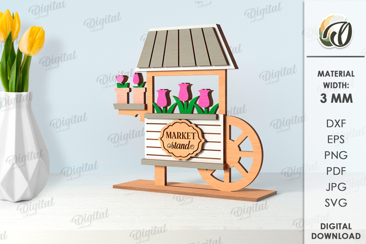 3D Flower Market Standing Decor Laser Cut. Mother's Day SVG