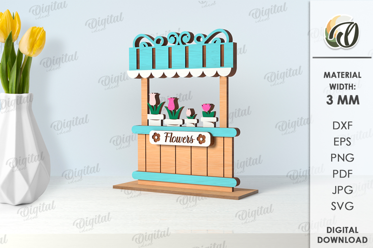 3D Flower Market Standing Decor Laser Cut. Mother's Day SVG