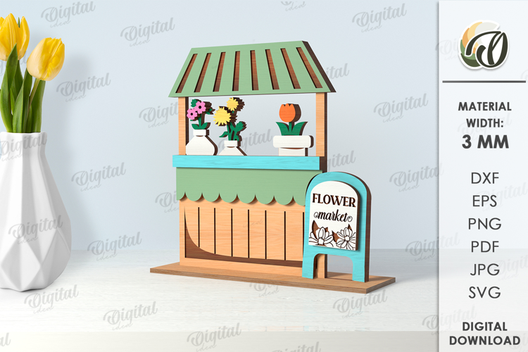 3D Flower Market Standing Decor Laser Cut. Mother's Day SVG