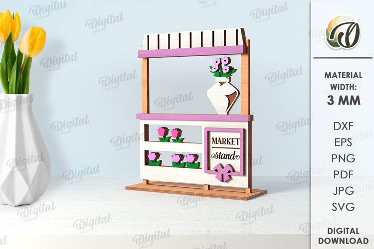3D Flower Market Standing Decor Laser Cut. Mother's Day SVG