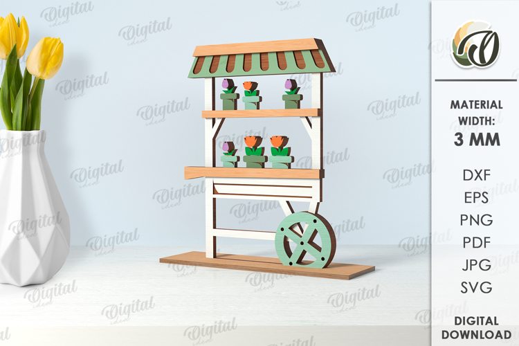 3D Flower Market Standing Decor Laser Cut. Mother's Day SVG